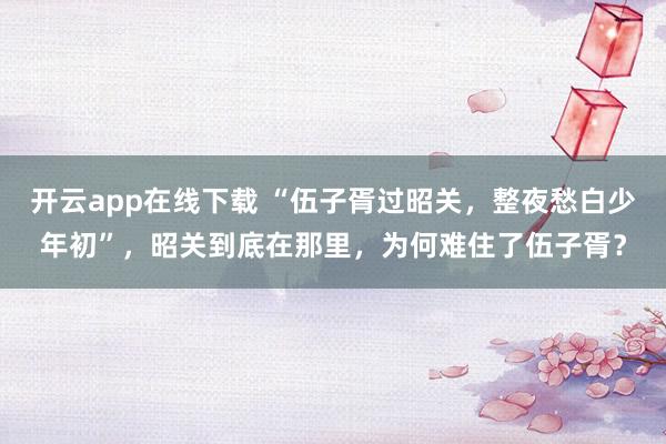 开云app在线下载 “伍子胥过昭关，整夜愁白少年初”，昭关到底在那里，为何难住了伍子胥？